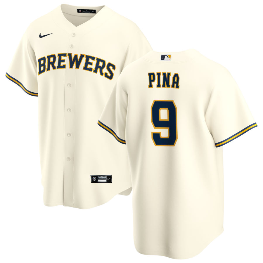 Nike Men #9 Manny Pina Milwaukee Brewers Baseball Jerseys Sale-Cream